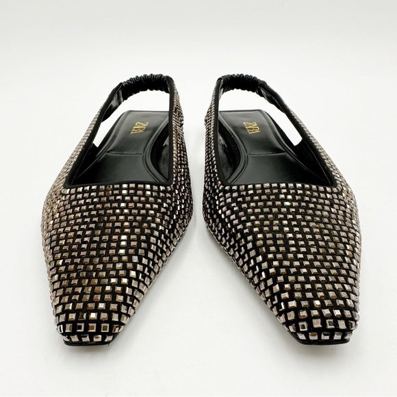 Zara Black Sparkly Slingback Flats - Picture 2 of 12